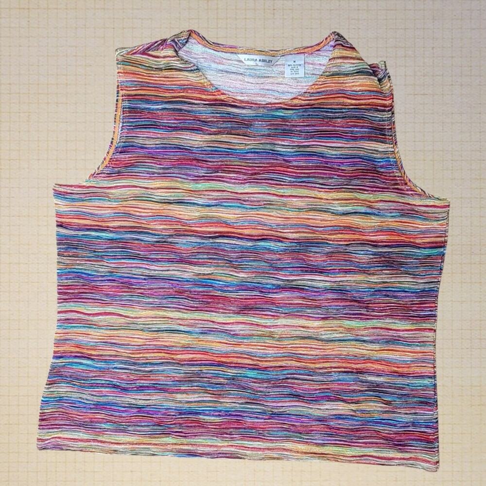 Laura Ashley Women's Medium Multicolor Sleeveless Top Vibrant Striped Stretchy